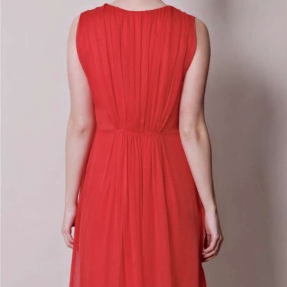 L’AGENCE 100% Silk Red Coral Shirred Goddess Dress - Picture 6 of 11